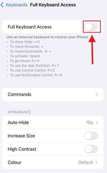 خاموش کردن Full Keyboard Access