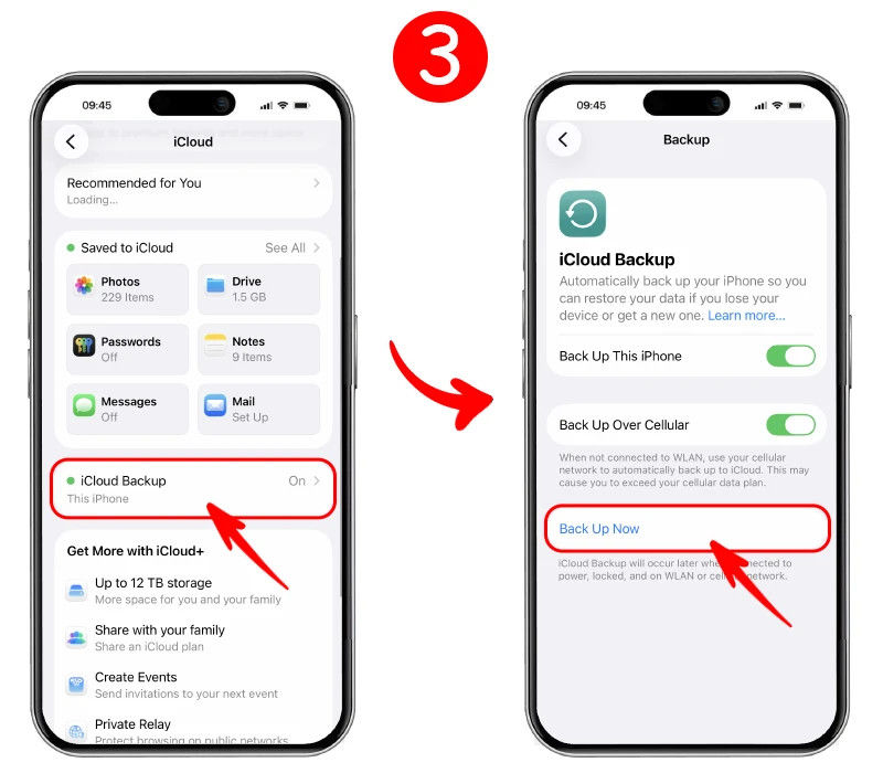 انتخاب گزینه Back Up Now در iCloud برای گرفتن بکاپ از اطلاعات آیفون