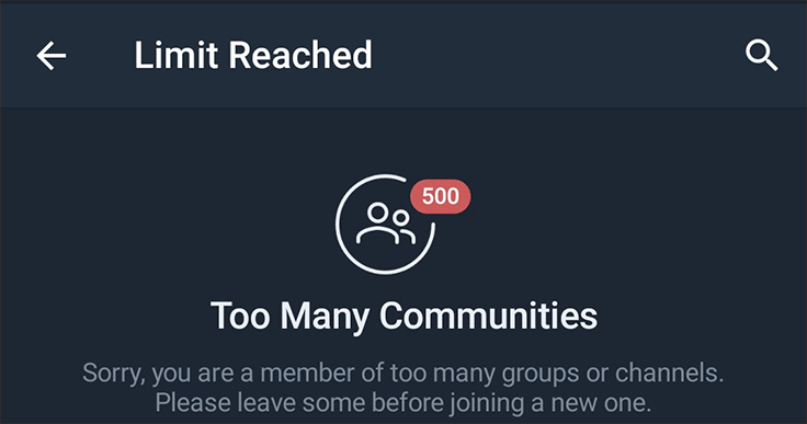 Solucionar el error "Too Many Communities" en Telegram