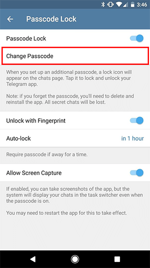 ¿Cómo habilitar el código de acceso para Telegram en Android? 3 espanol 