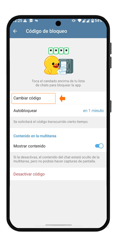 ¿Cómo habilitar el código de acceso para Telegram en Android? 3 espanol 