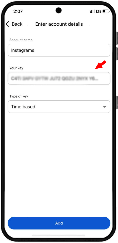 enter the key in google authenticator