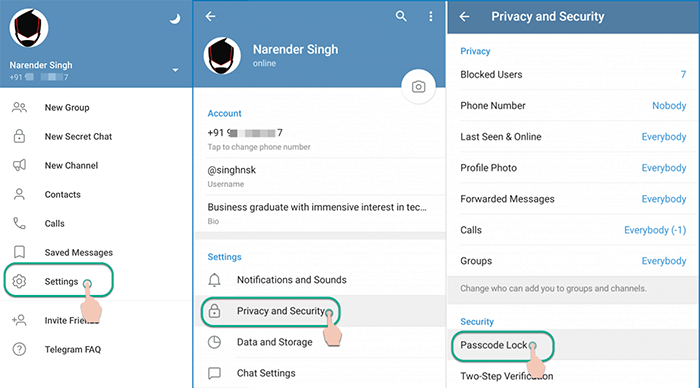 ¿Cómo habilitar el código de acceso para Telegram en Android? 1 es