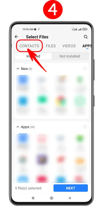 رفتن به تب مخاطبین در شیریت برای انتقال آنها به گوشی جدید