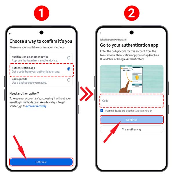 Recuperación de Instagram mediante autenticación