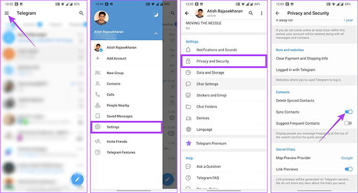 Deshabilitar el contacto de sincronización en Telegram Android y iPhone
