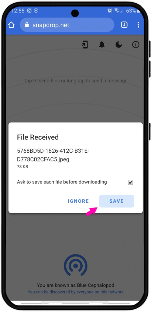 ایردراپ بین اندروید و آیفون با Snapdrop