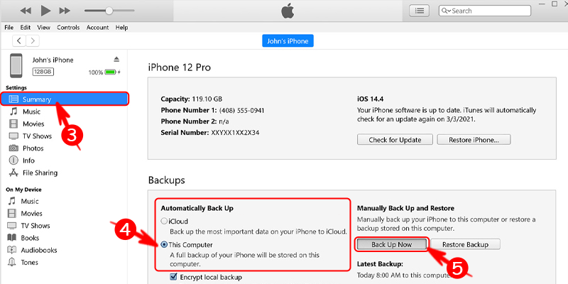 النسخ الاحتياطي لواتساب وتطبيقات هاتف آيفون باستخدام iTunes