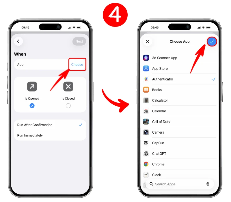 انتخاب اپلیکیشن مورد نظر (Choose) در آیفون برای قفل شدن با فیس آیدی یا رمز