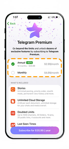 آموزش خرید تلگرام پرمیوم در آیفون از طریق تنظیمات و Apple Pay