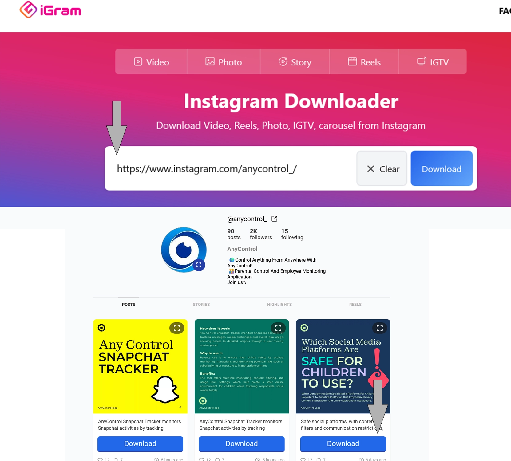 Download Instagram stories using igram