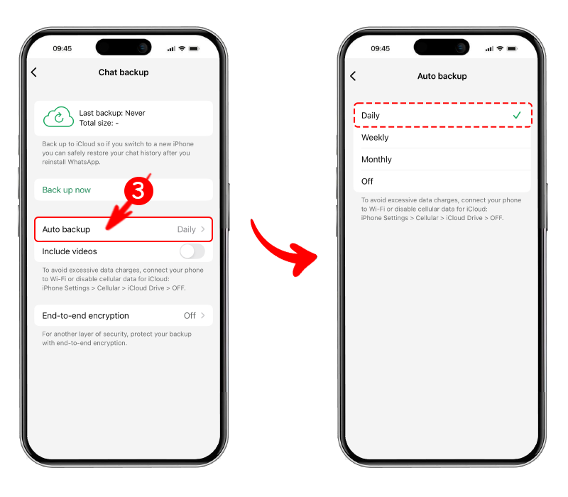 فعال سازی بکاپ خودکار واتساپ روی iCloud به صورت روزانه