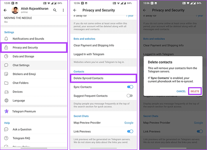 Eliminar todos los contactos de Telegram en Android2