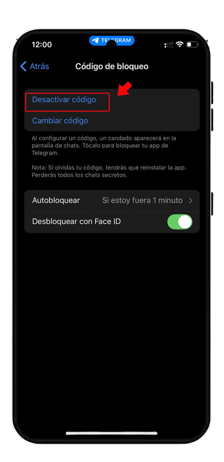 Desbloqueo del código de acceso de Telegram espaniol