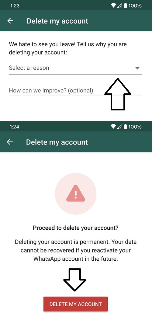 delete account whatsapp android last step 2 فارسی