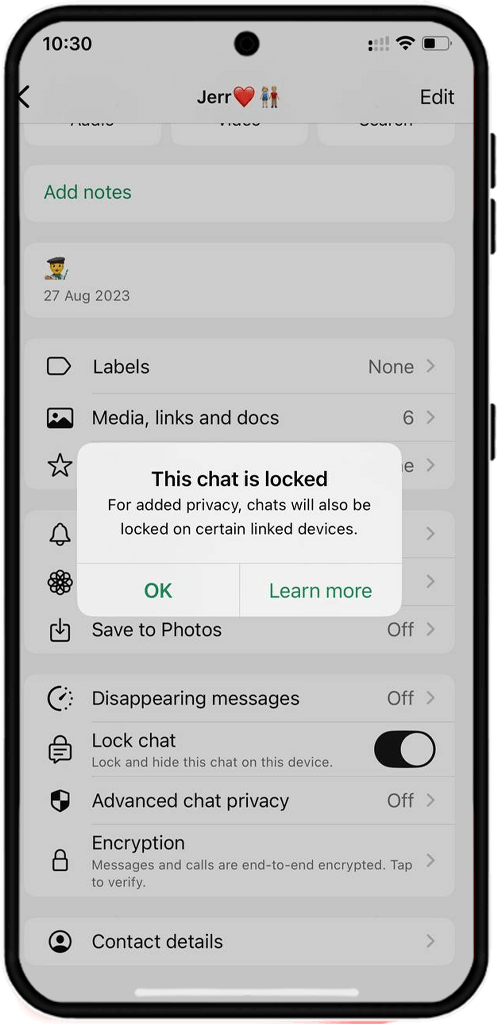 lock whatsapp chat on iphone