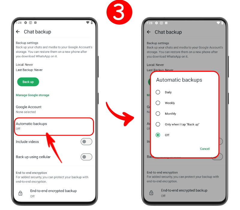 تفعيل النسخ الاحتياطي التلقائي لواتساب على هواتف أندرويد