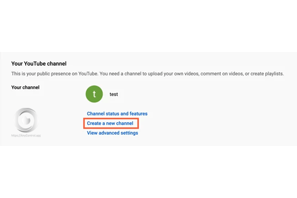 Seleccione la opción "create a YouTube channel"