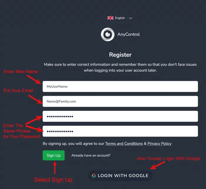 AnyControl Register Form