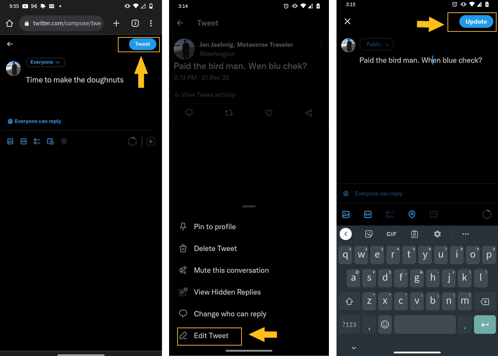 مراحل ادیت کردن توییت در اندروید برای کاربران پرمیوم