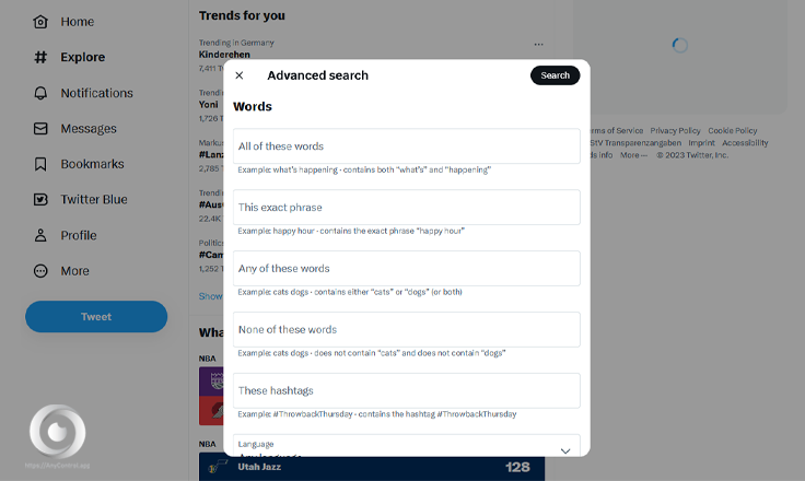 Twitter advanced search 
