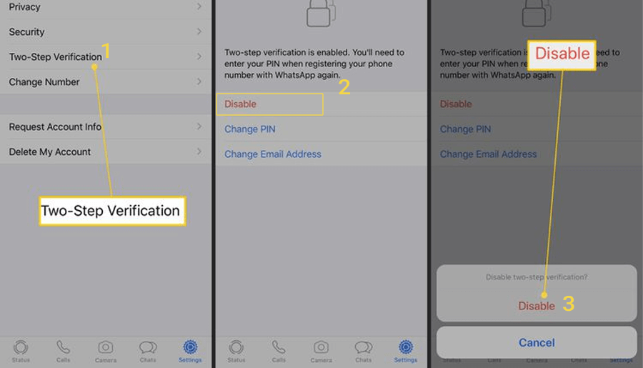 Disable WhatsApp Two Step Verification