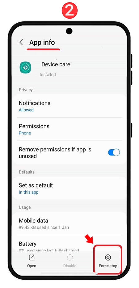 متوقف کردن Device care