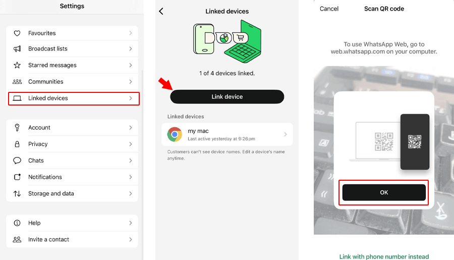نحوه لینک کردن واتساپ با اسکن QR Code