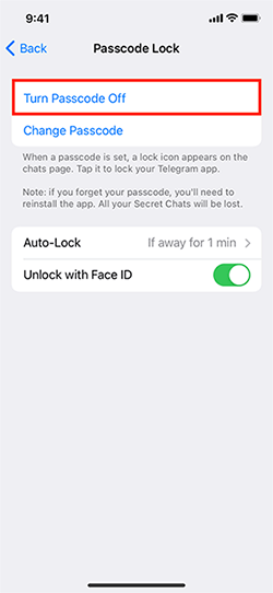Desbloqueo del código de acceso de Telegram espaniol