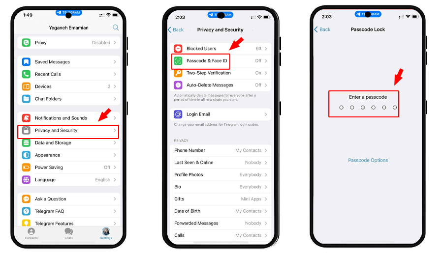 فعال کردن Telegram Passcode